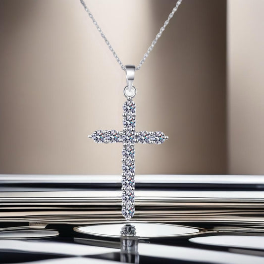 Sterling Silver Cross Moissanite Necklace