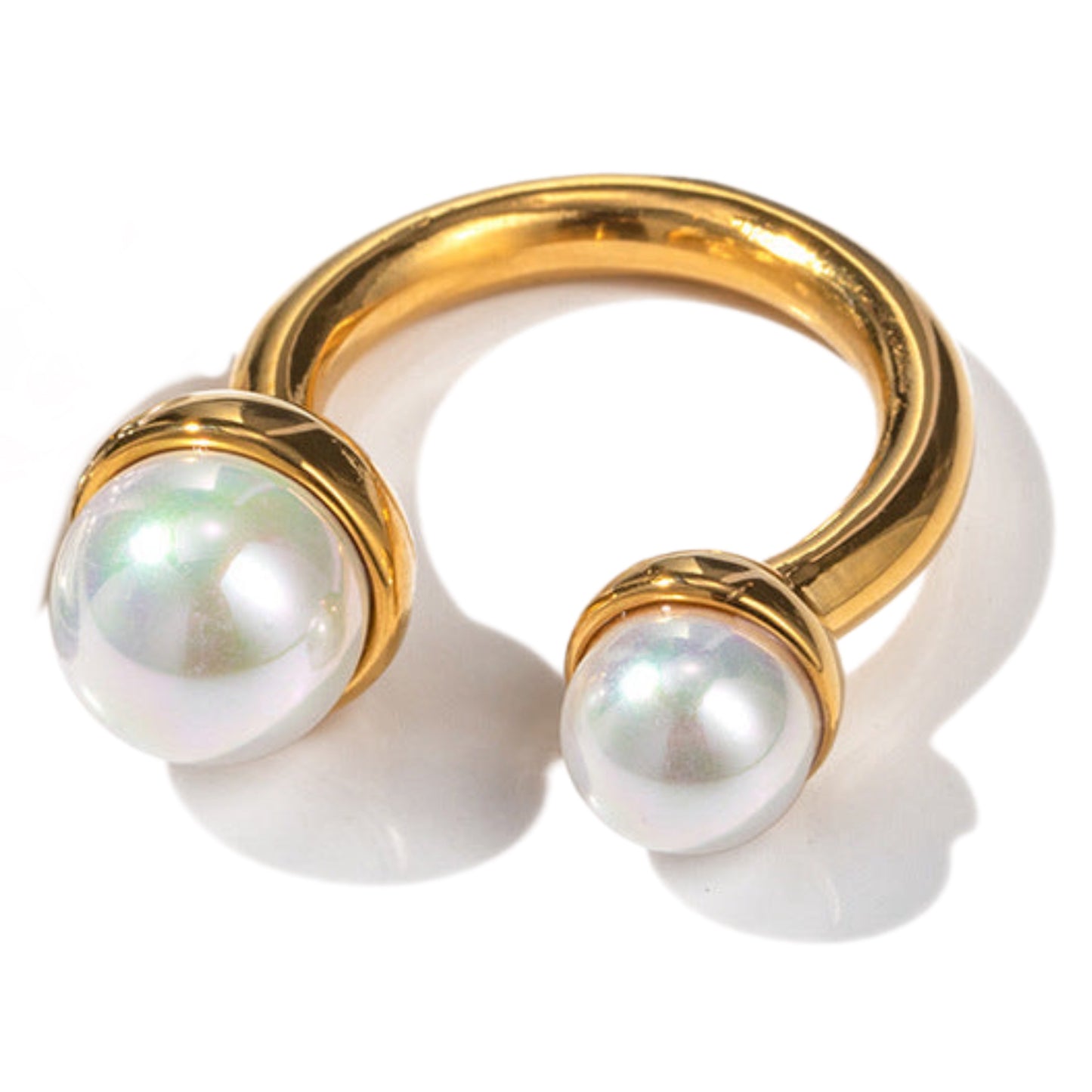 Gold or Silver Steel Double Pearl Statement Ring