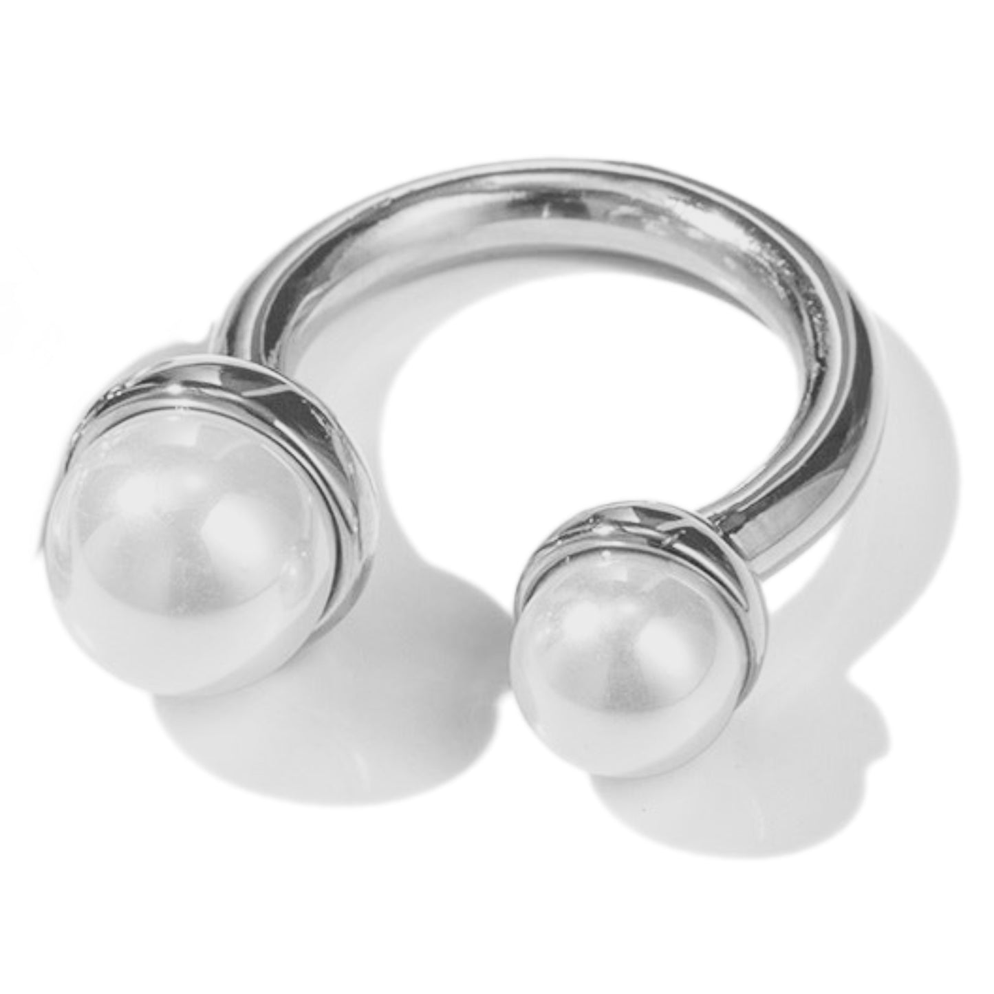 Gold or Silver Steel Double Pearl Statement Ring