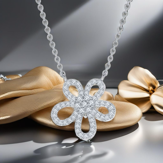 Moissanite Flower Sterling Silver Necklace