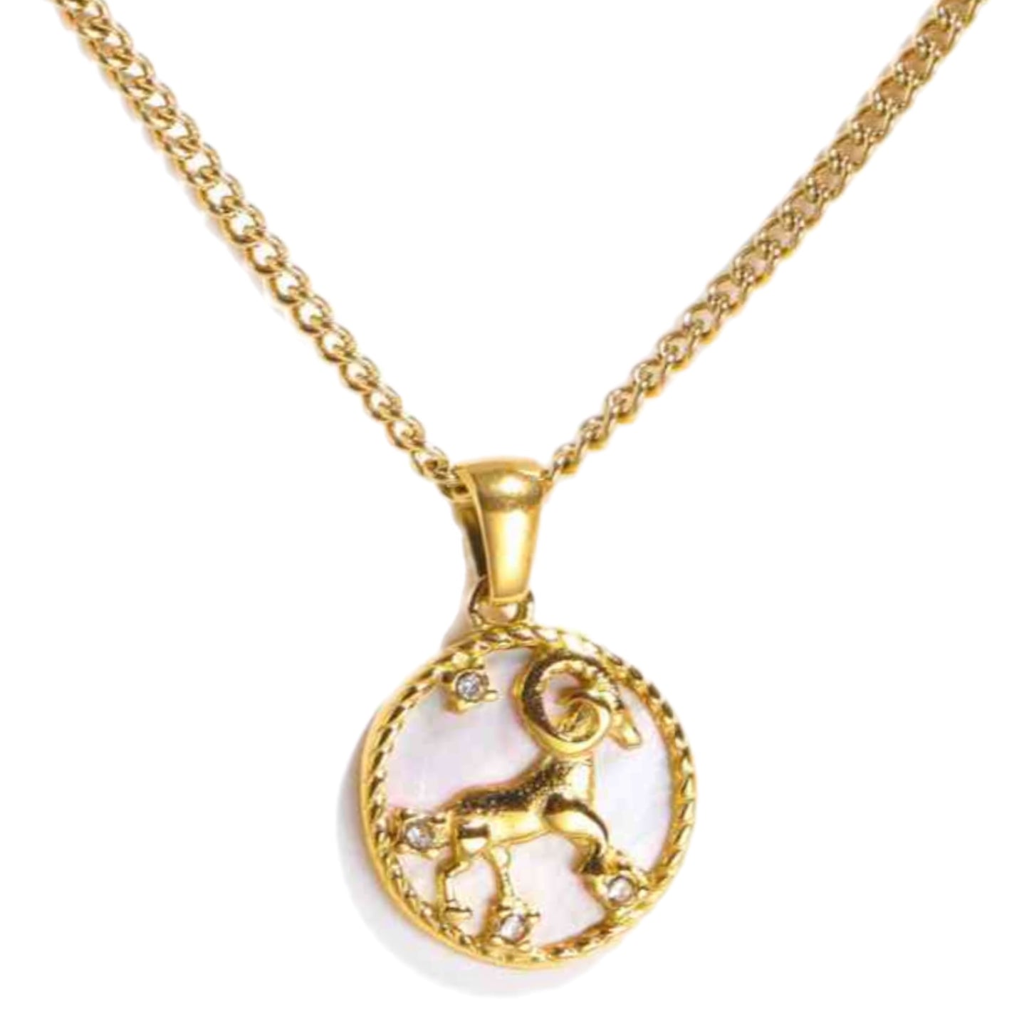 Gold Zodiac Charm Necklace with Shell Accent