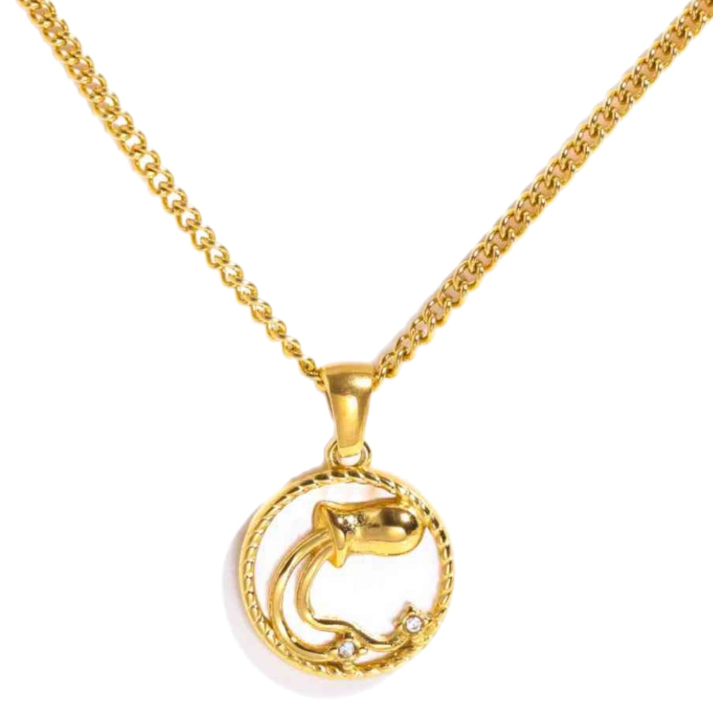 Gold Zodiac Charm Necklace with Shell Accent