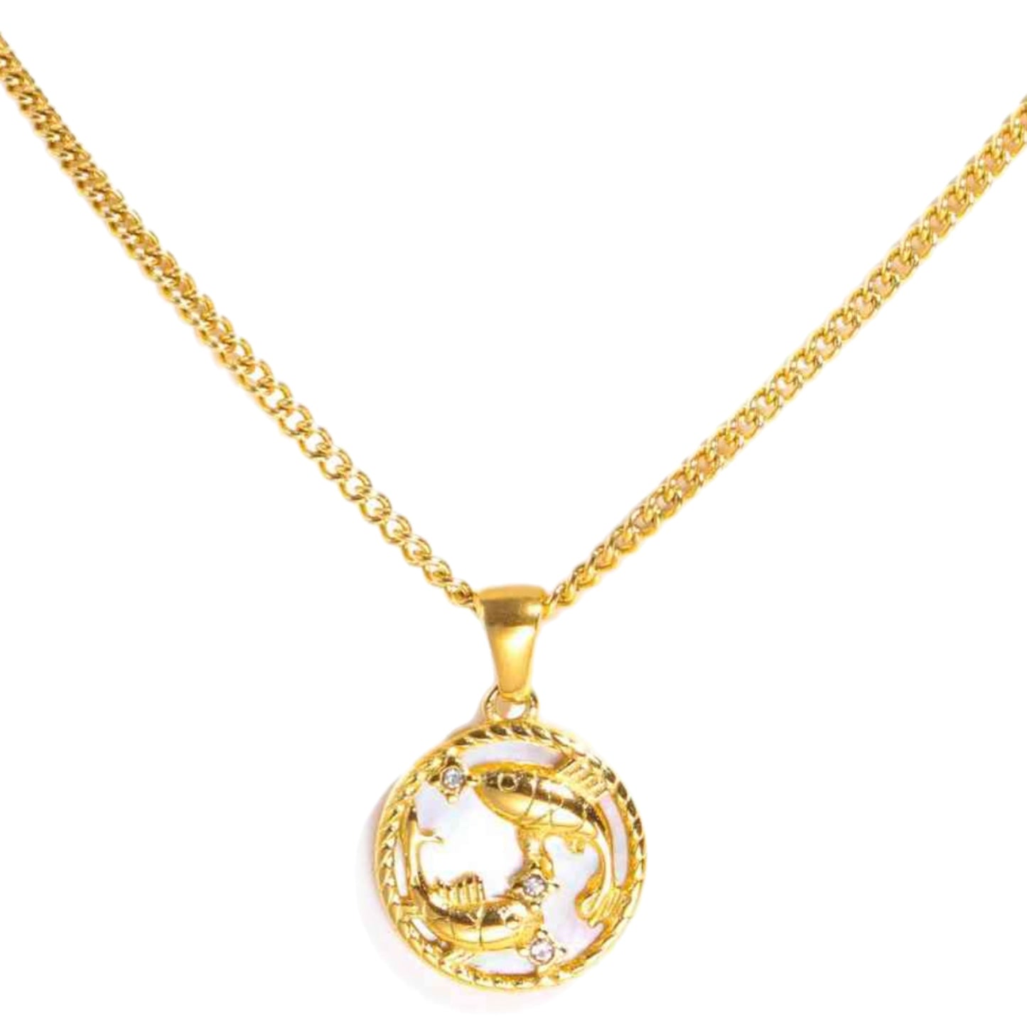 Gold Zodiac Charm Necklace with Shell Accent