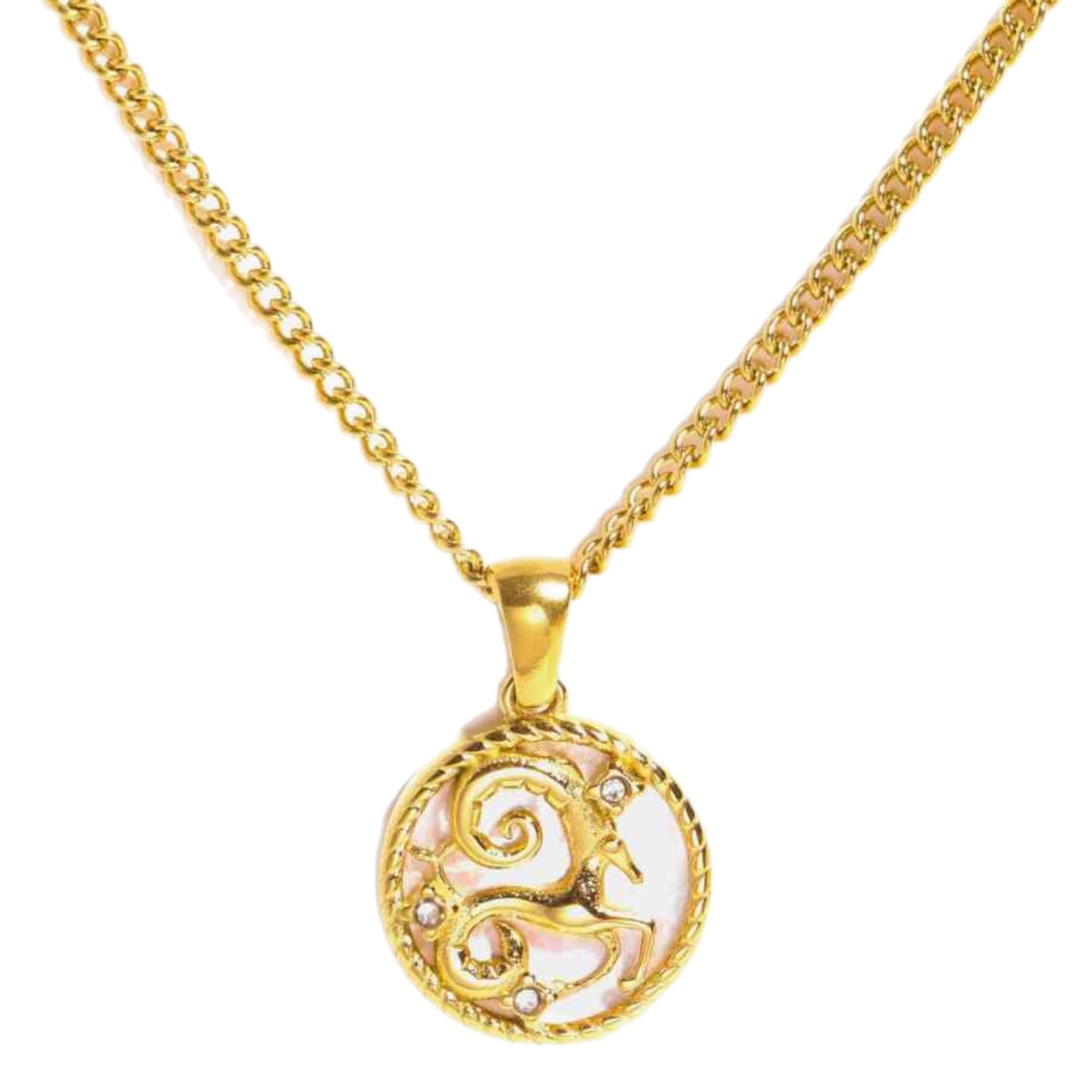 Gold Zodiac Charm Necklace with Shell Accent