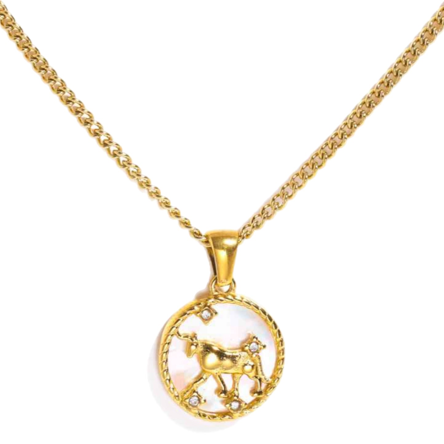 Gold Zodiac Charm Necklace with Shell Accent