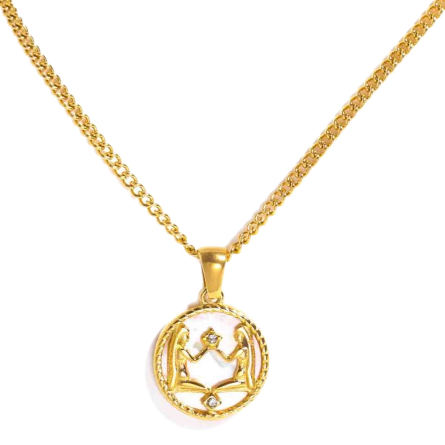 Gold Zodiac Charm Necklace with Shell Accent