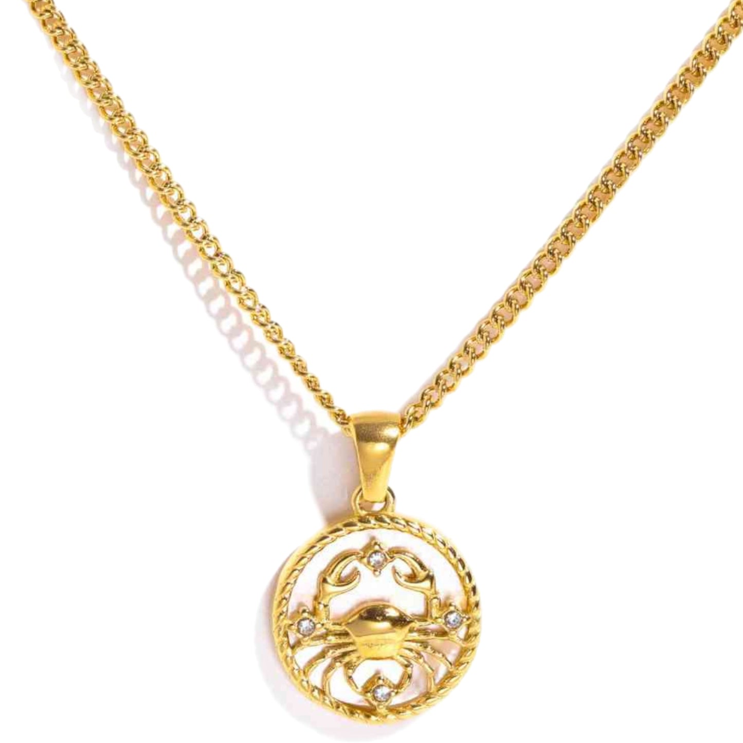 Gold Zodiac Charm Necklace with Shell Accent