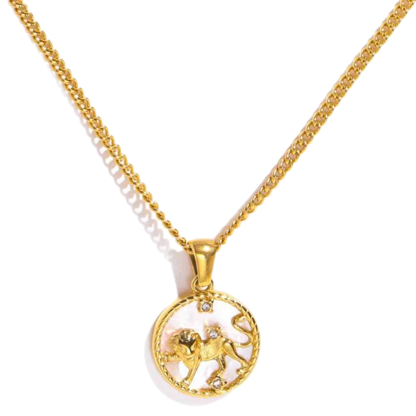 Gold Zodiac Charm Necklace with Shell Accent