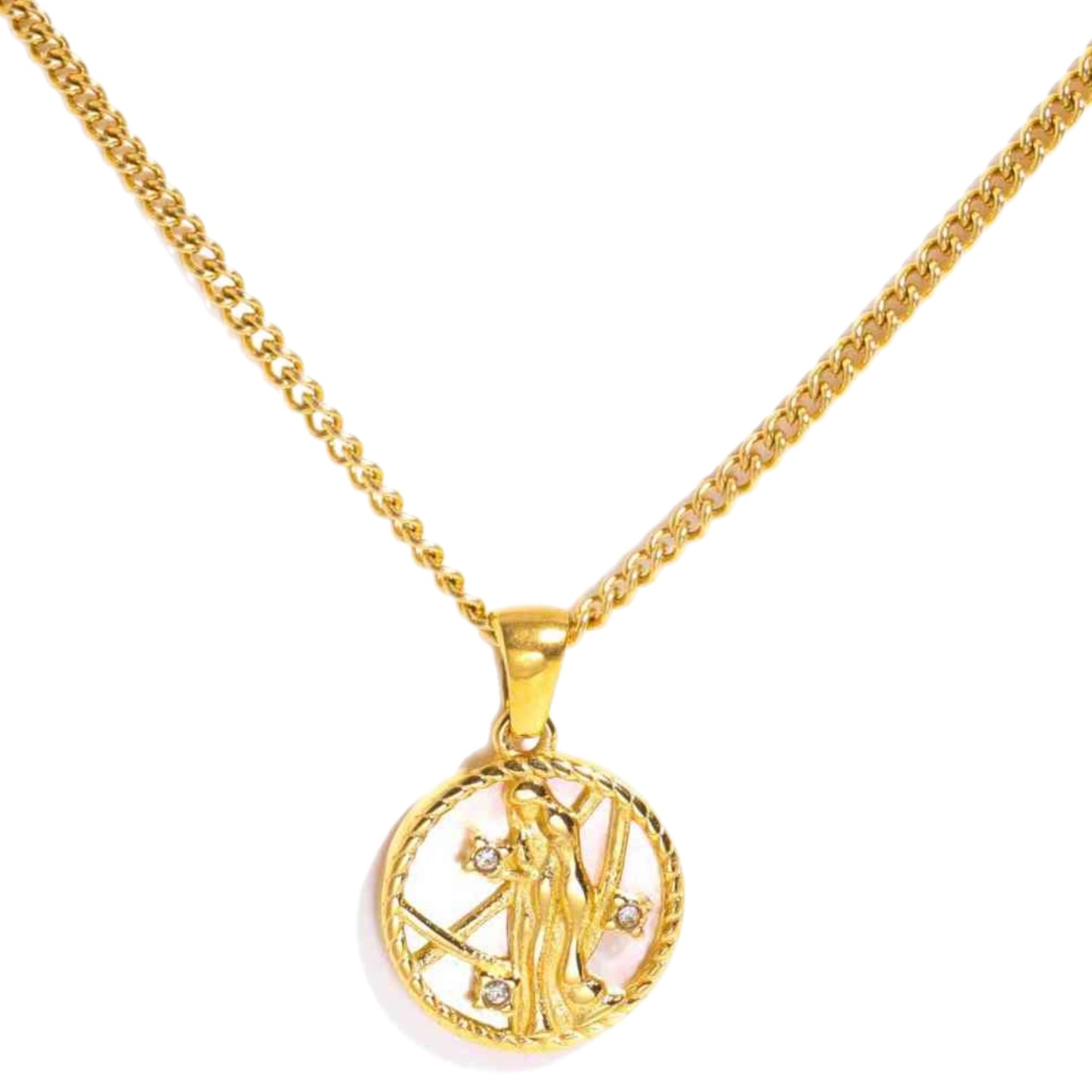 Gold Zodiac Charm Necklace with Shell Accent