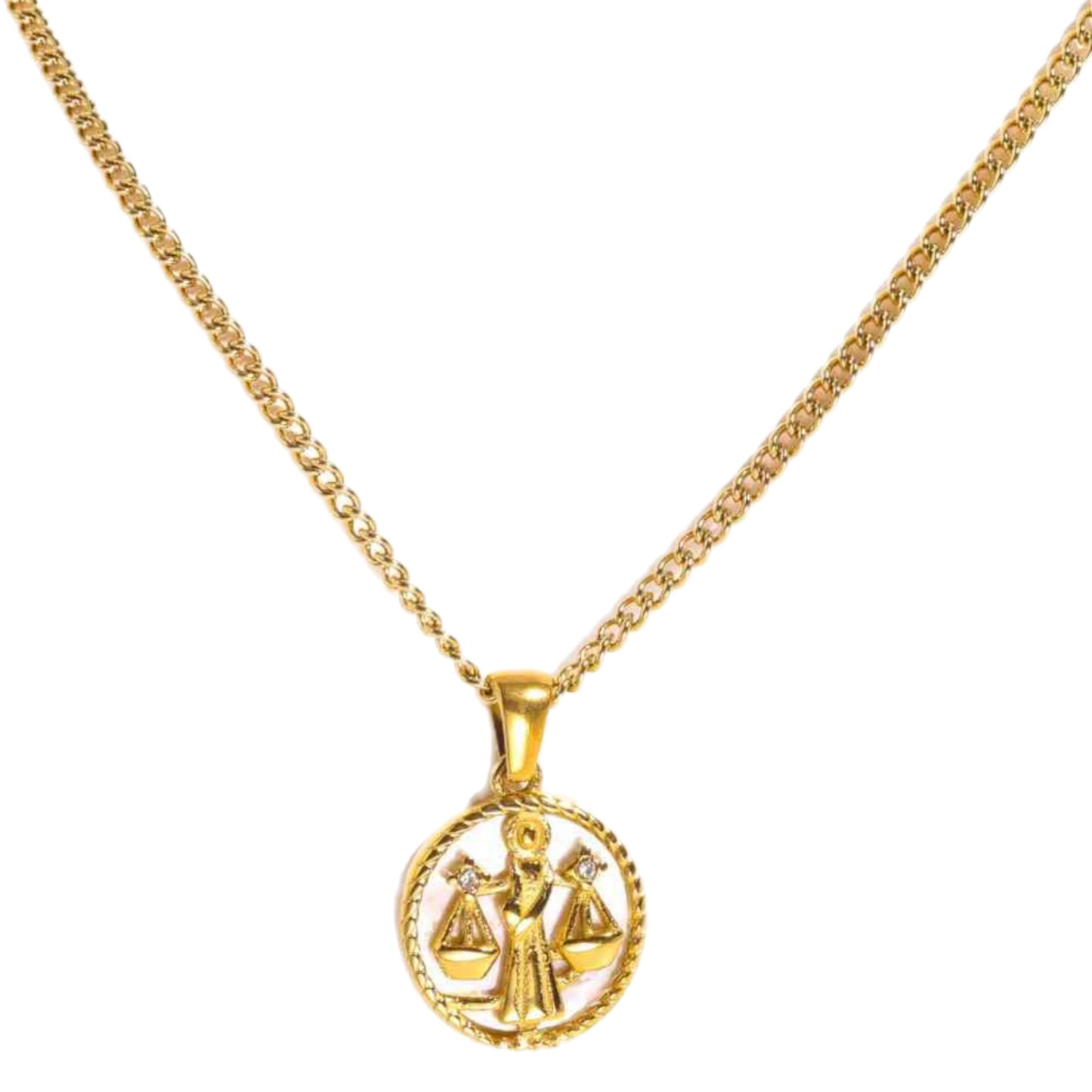 Gold Zodiac Charm Necklace with Shell Accent