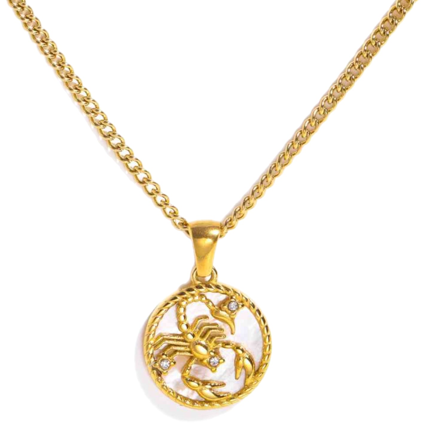 Gold Zodiac Charm Necklace with Shell Accent