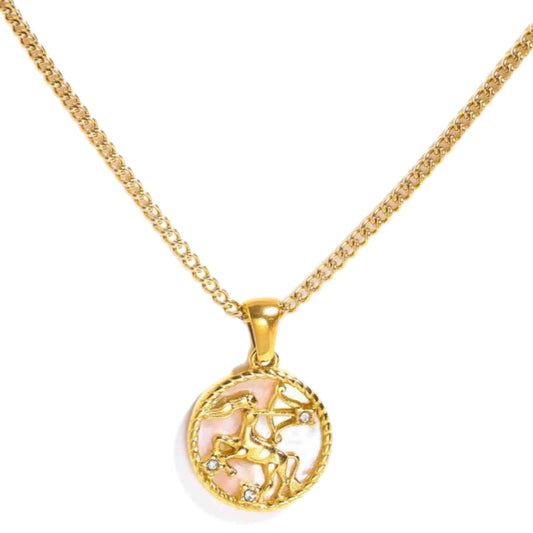 Gold Zodiac Charm Necklace with Shell Accent