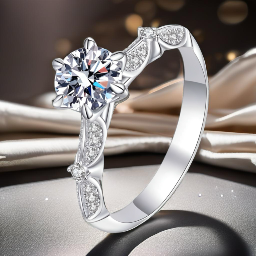 Sterling Silver Inlaid Moissanite Ring