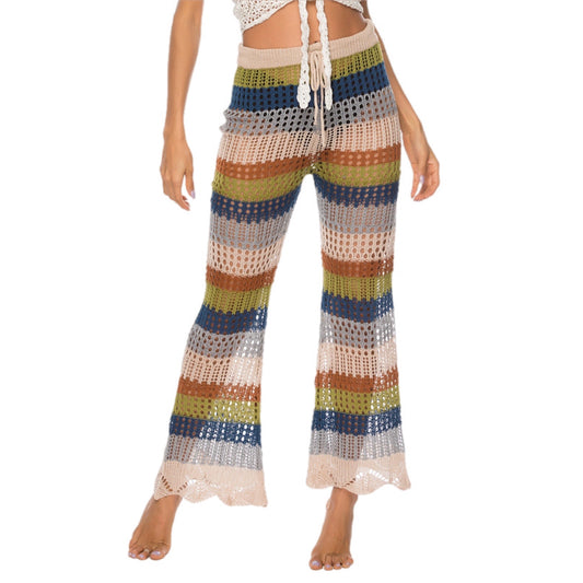 Boho Crochet Knit Drawstring Swim Pants