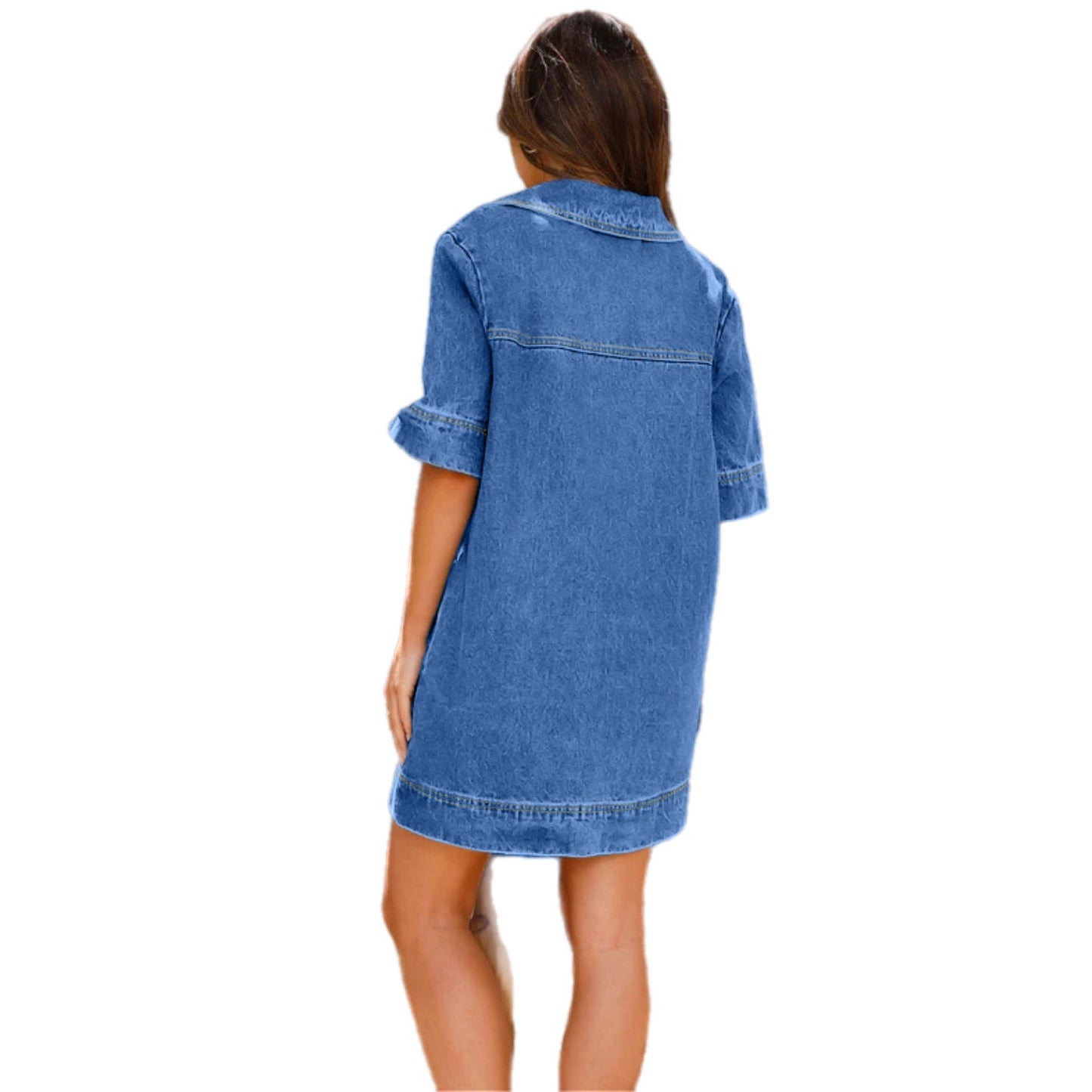 Casual V-Neck Denim Shift Dress