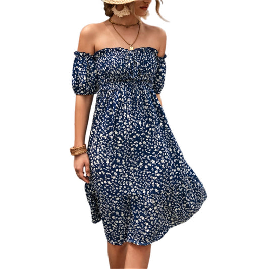 Off-Shoulder Floral Print Midi Dress with Tie Front