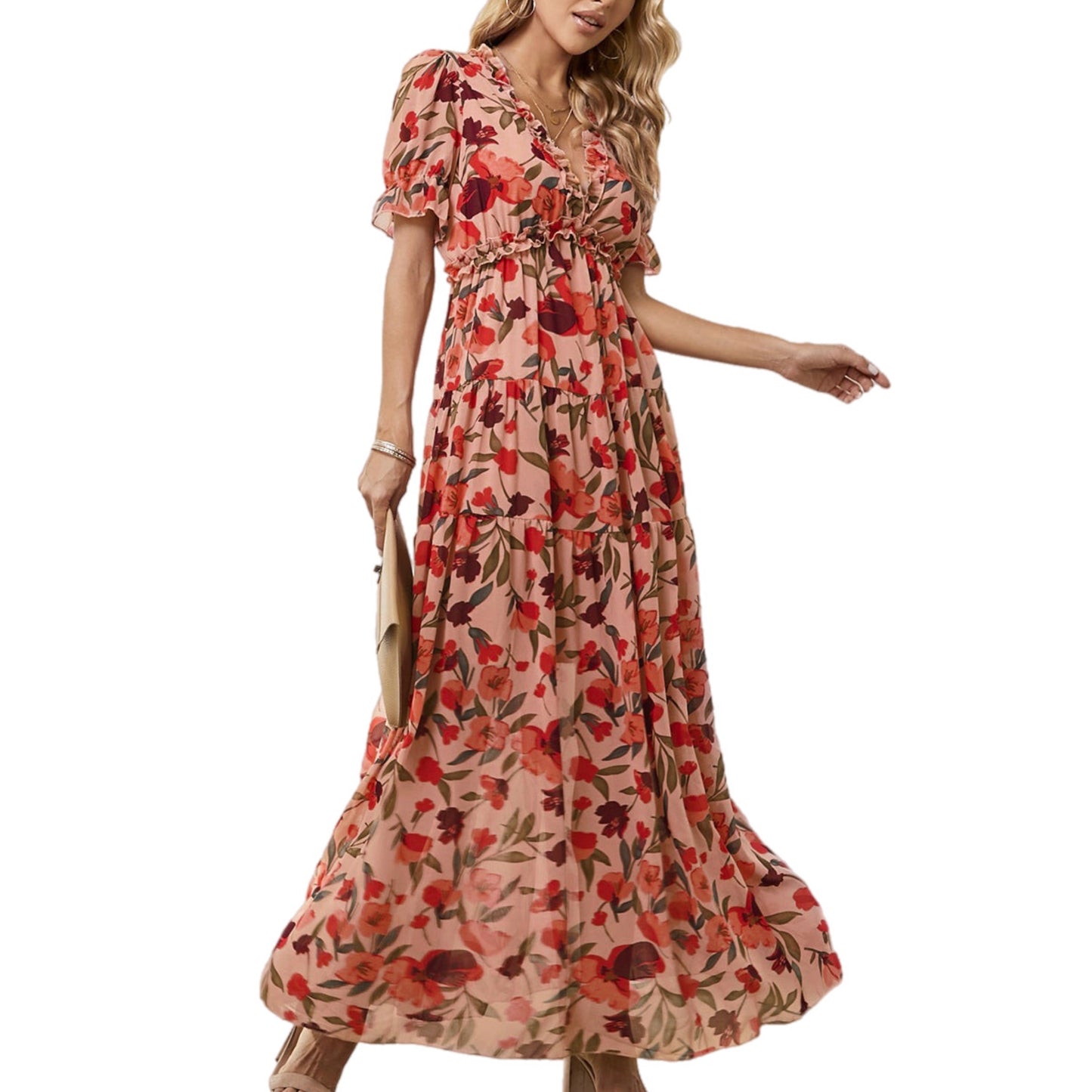 Floral Ruffle Trim Maxi Dress