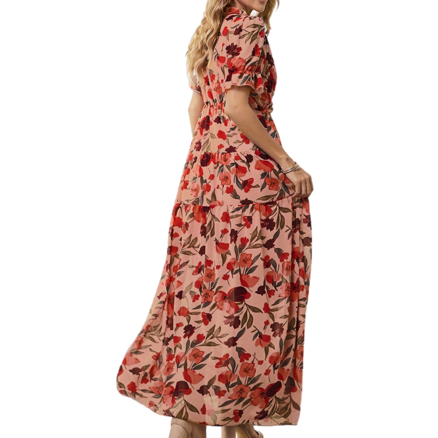 Floral Ruffle Trim Maxi Dress