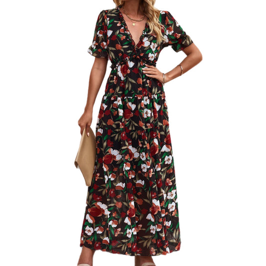 Floral Ruffle Trim Maxi Dress