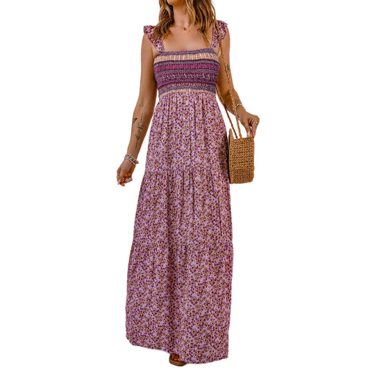 Floral Smocked Ruffle Sleeve Maxi Dress