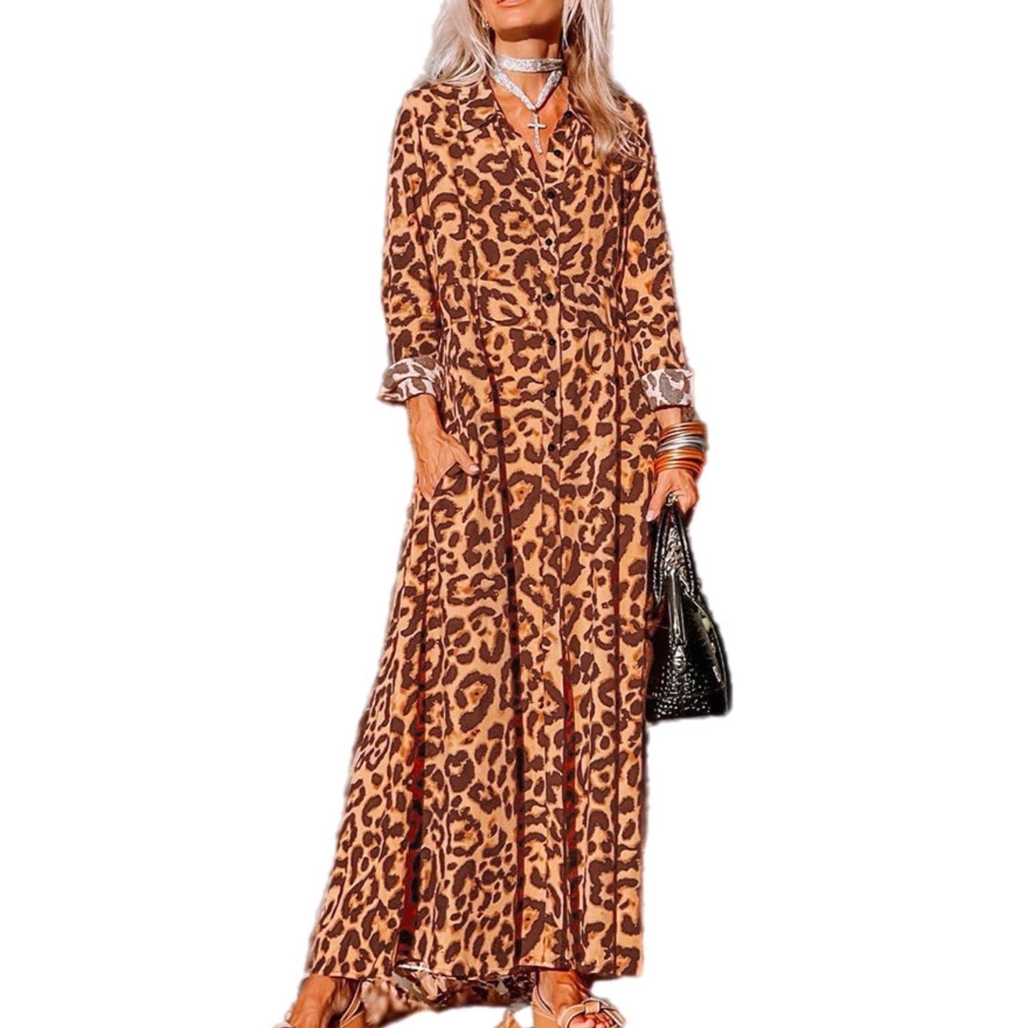 Animal Print Button-Up Maxi Dress