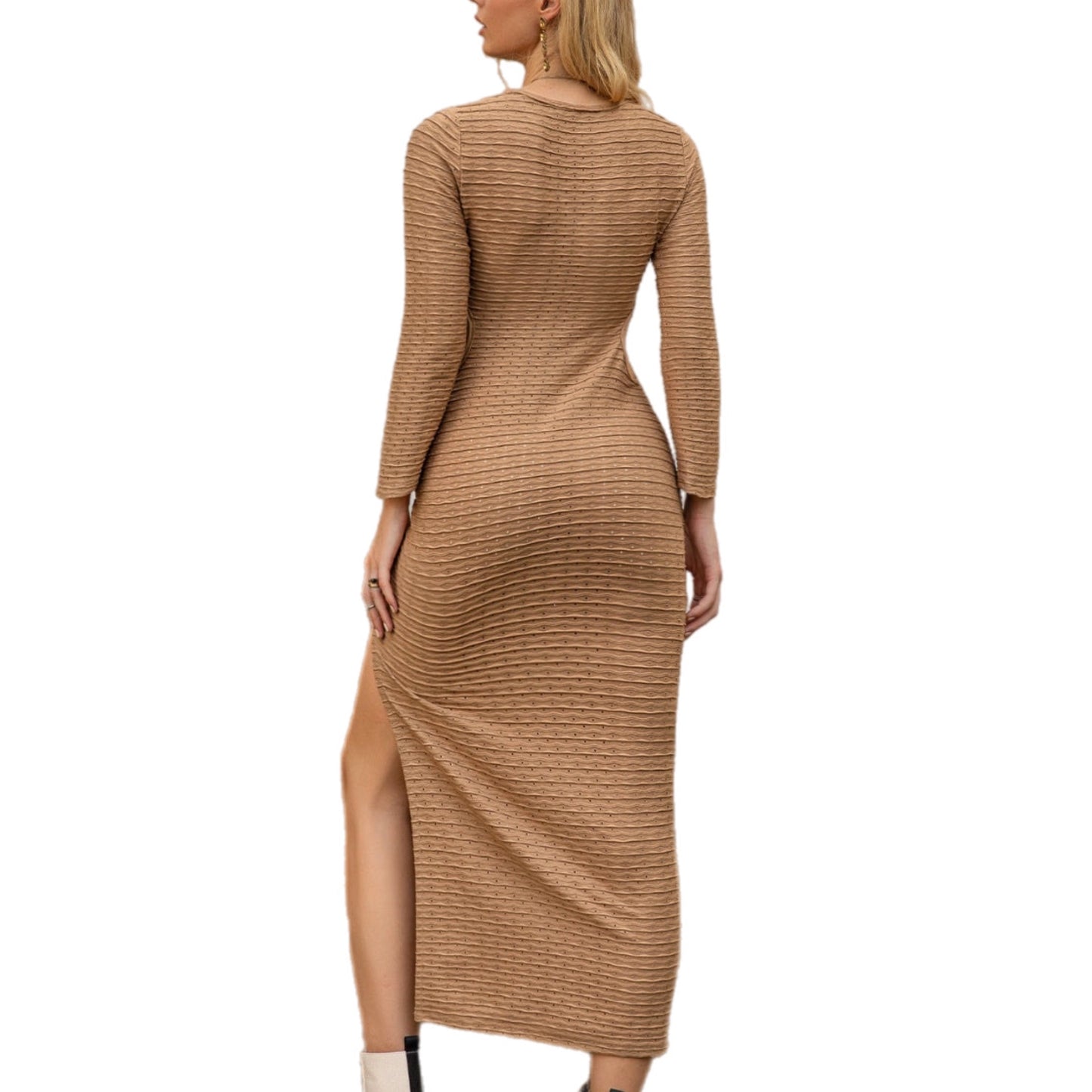 Cutout V-Neck Long Sleeve Dress