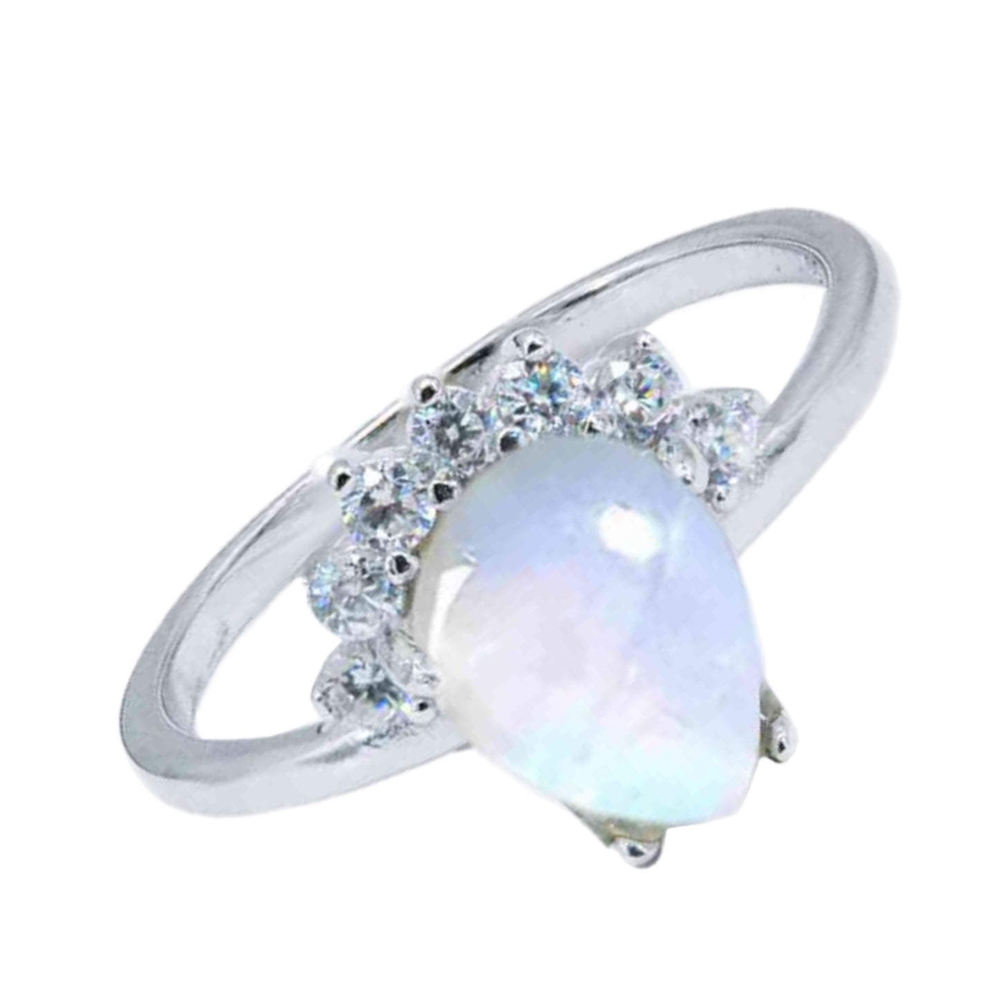 Rainbow Moonstone Teardrop Ring