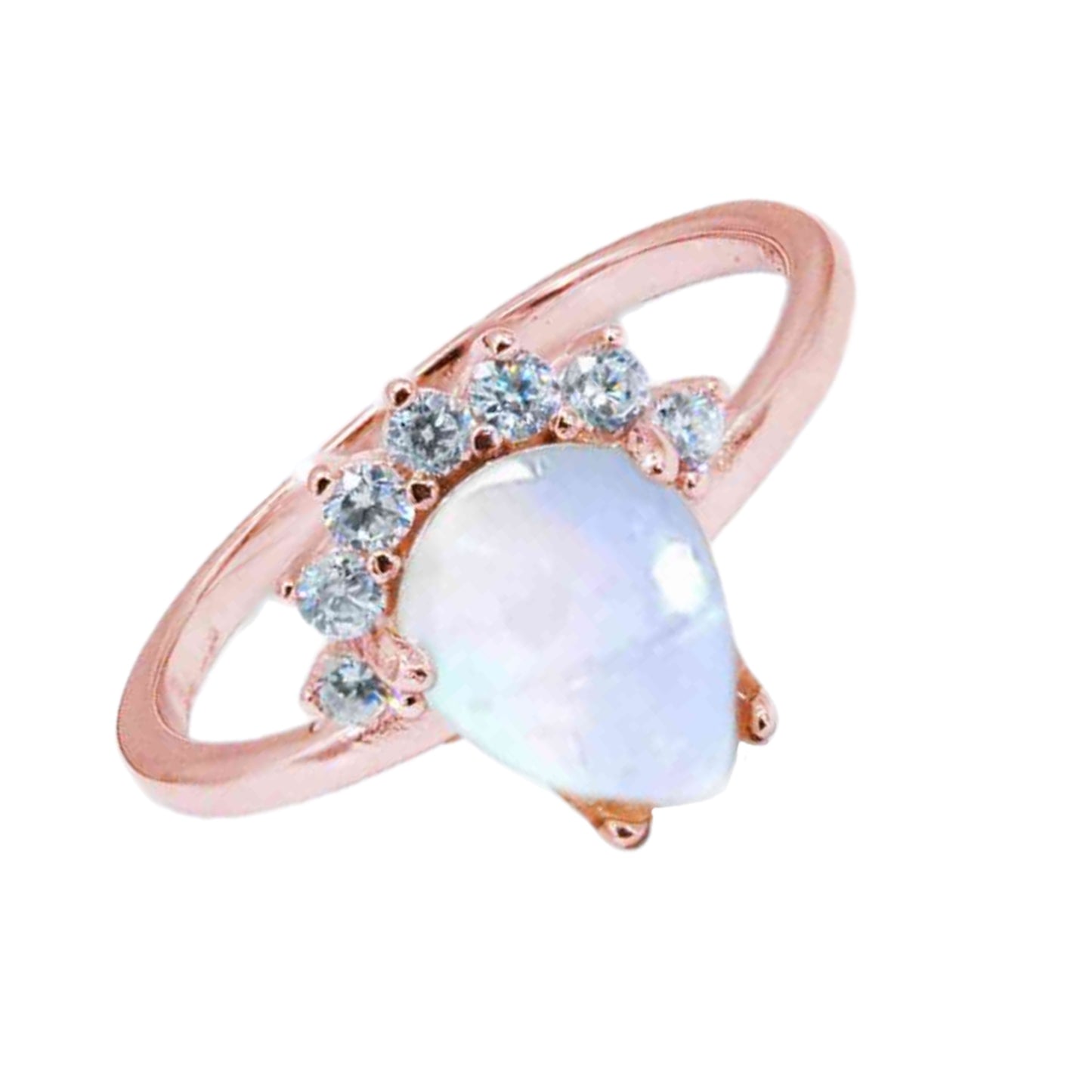 Rainbow Moonstone Teardrop Ring