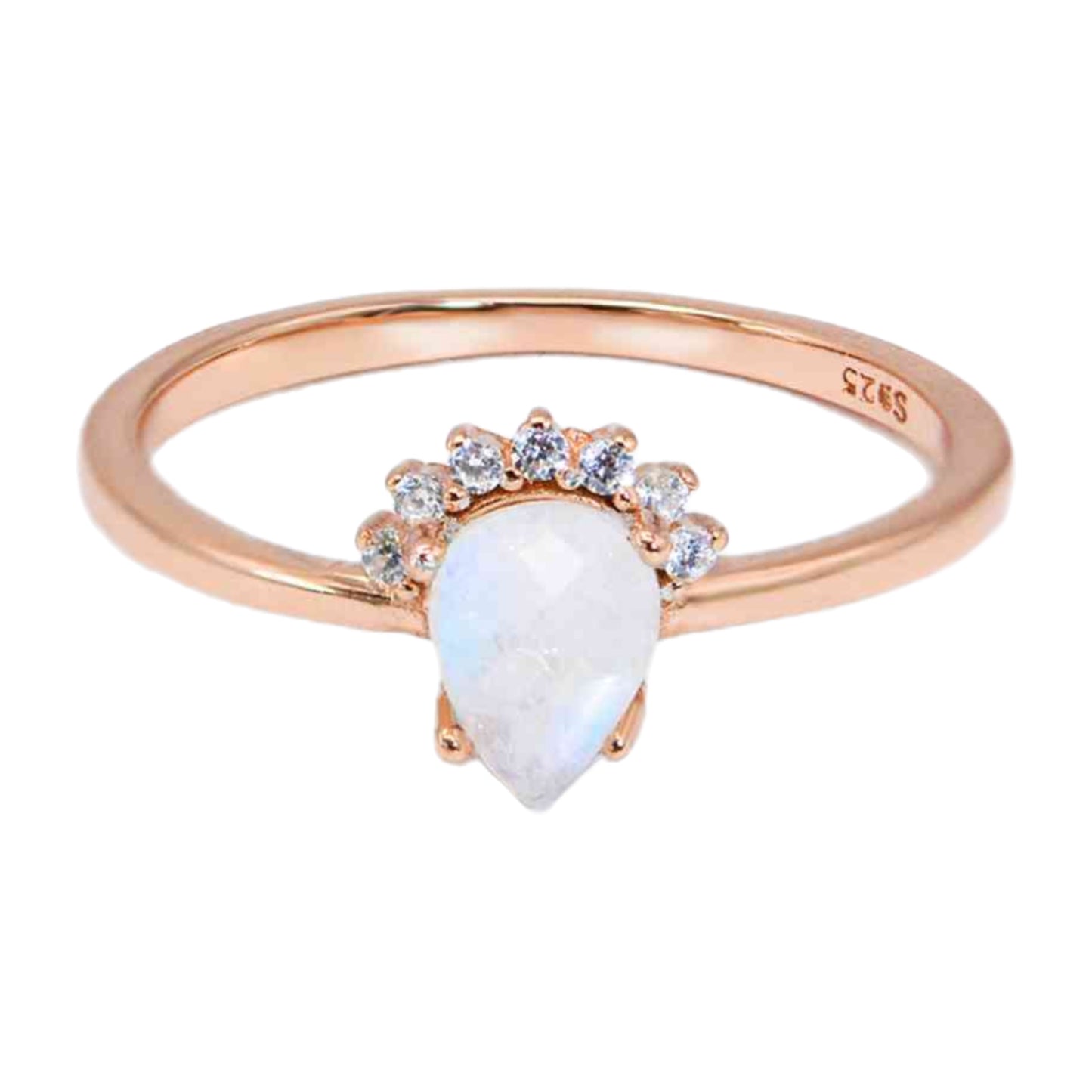 Rainbow Moonstone Pear Rose Gold Ring