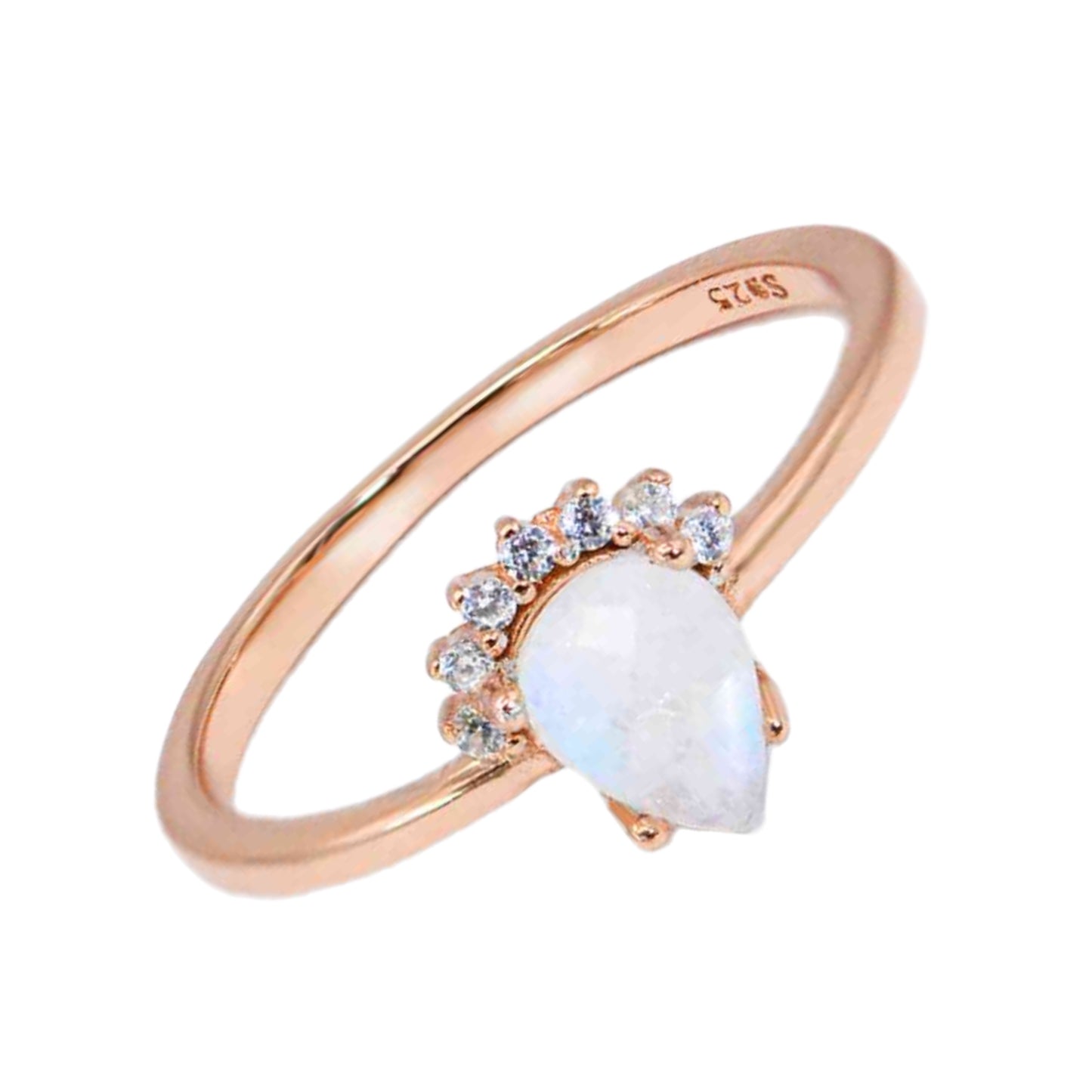 Rainbow Moonstone Pear Rose Gold Ring