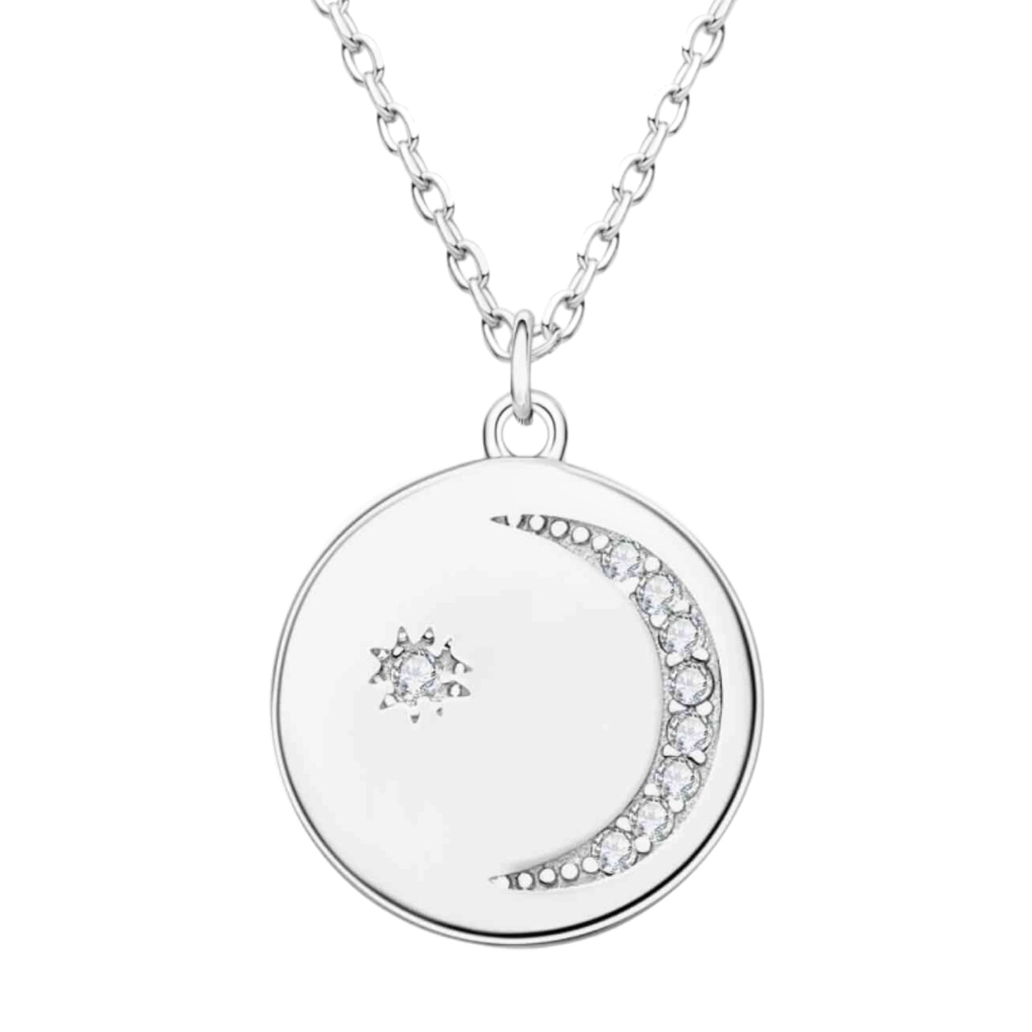 Moissanite Moon Coin Charm Necklace