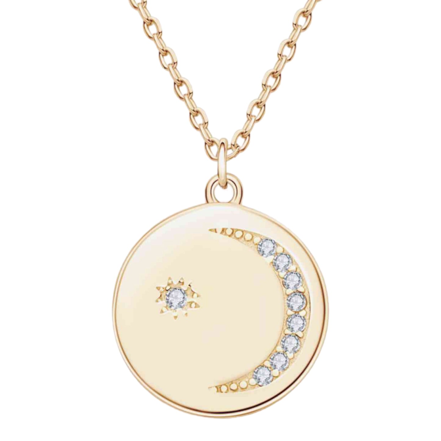 Moissanite Moon Coin Charm Necklace