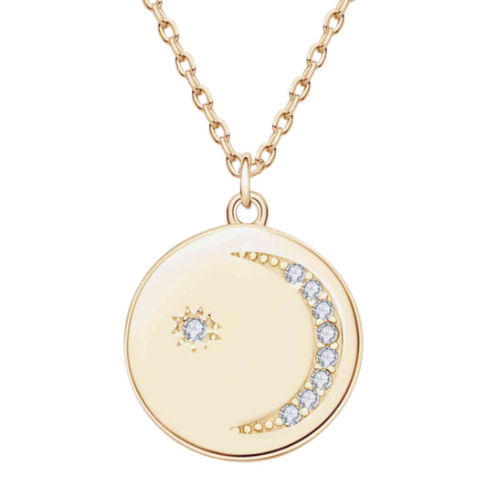 Moissanite Moon Coin Charm Necklace