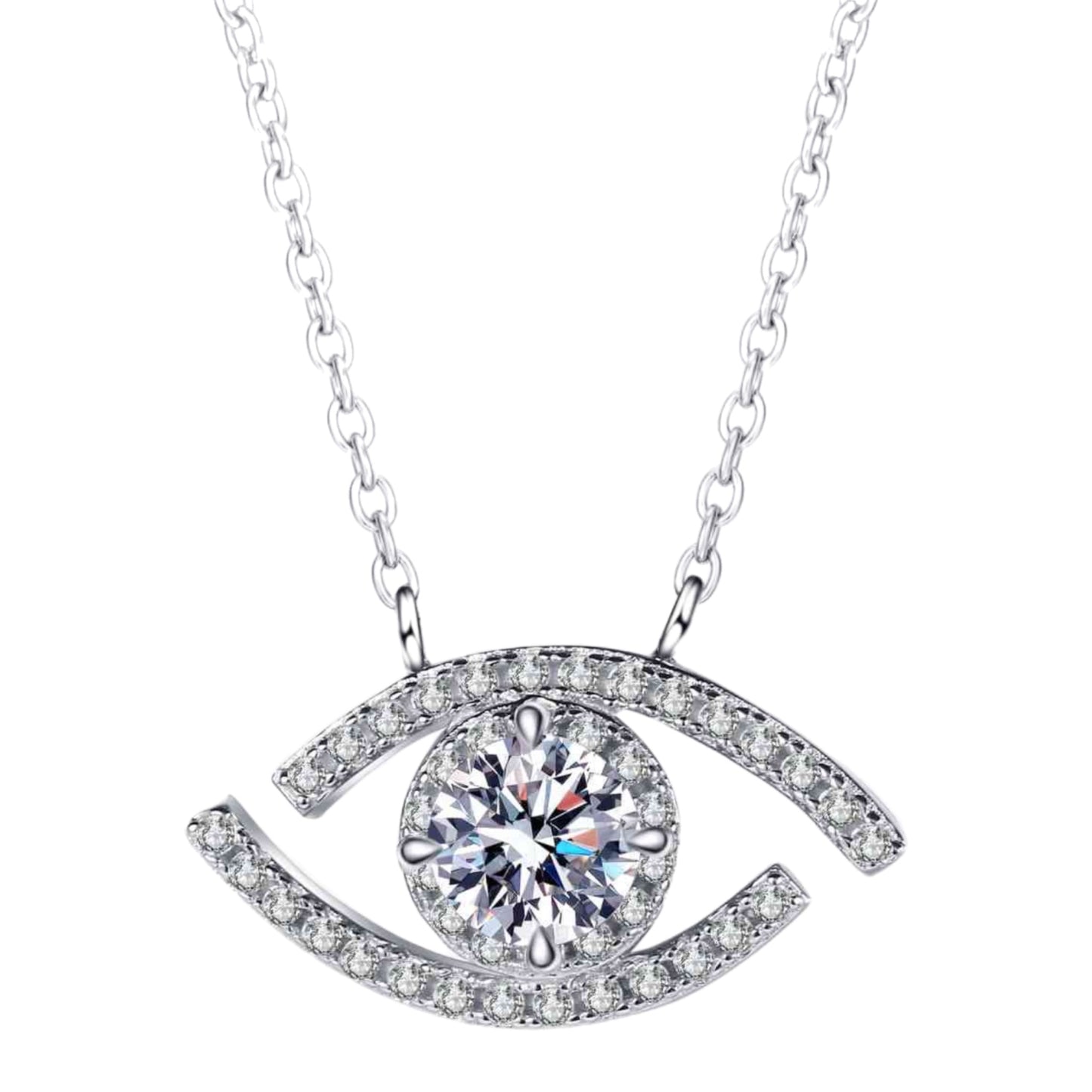 Evil Eye Moissanite Charm Sterling Silver Necklace