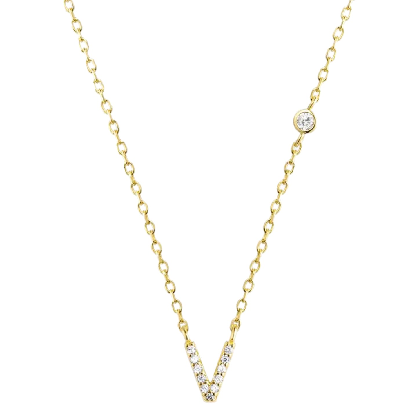 CZ Initial Charm Necklace - V to Z