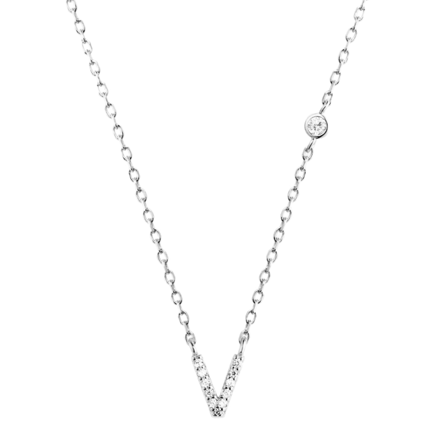 CZ Initial Charm Necklace - V to Z