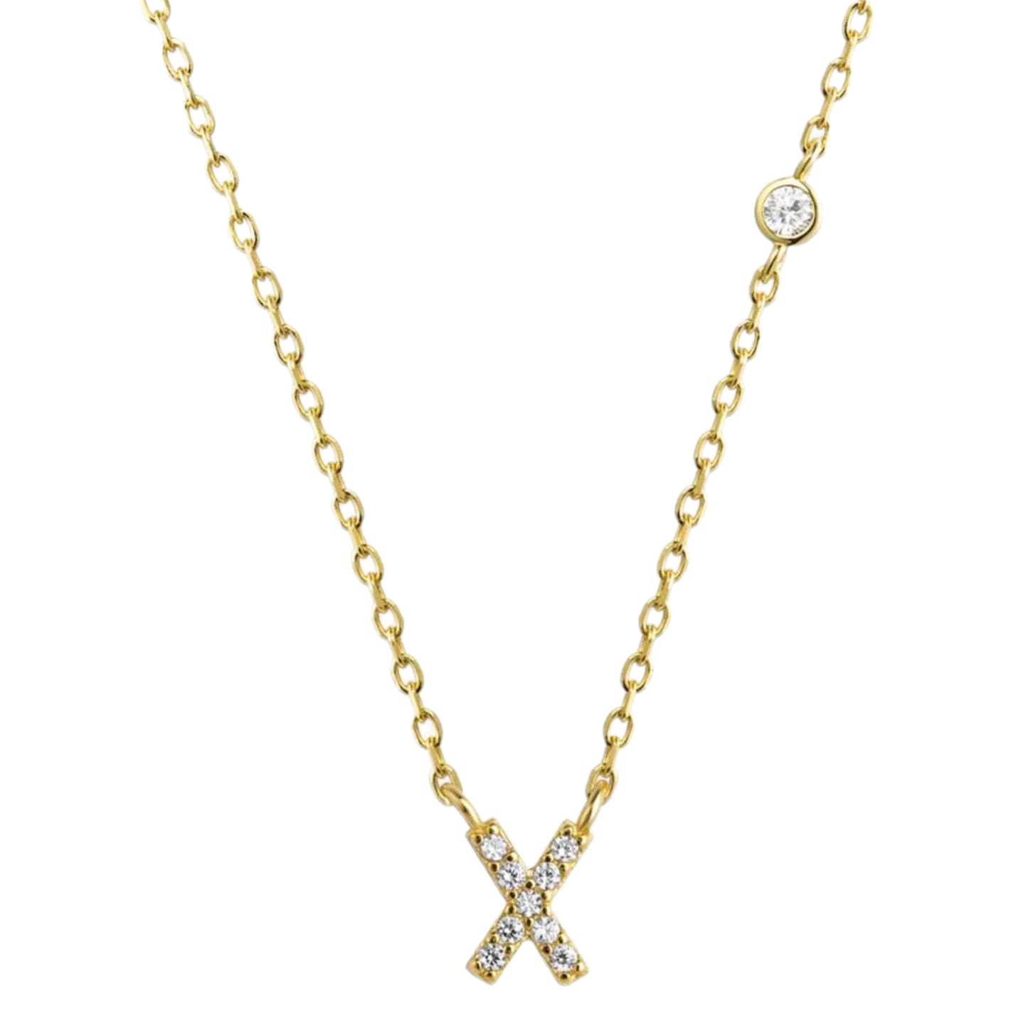 CZ Initial Charm Necklace - V to Z