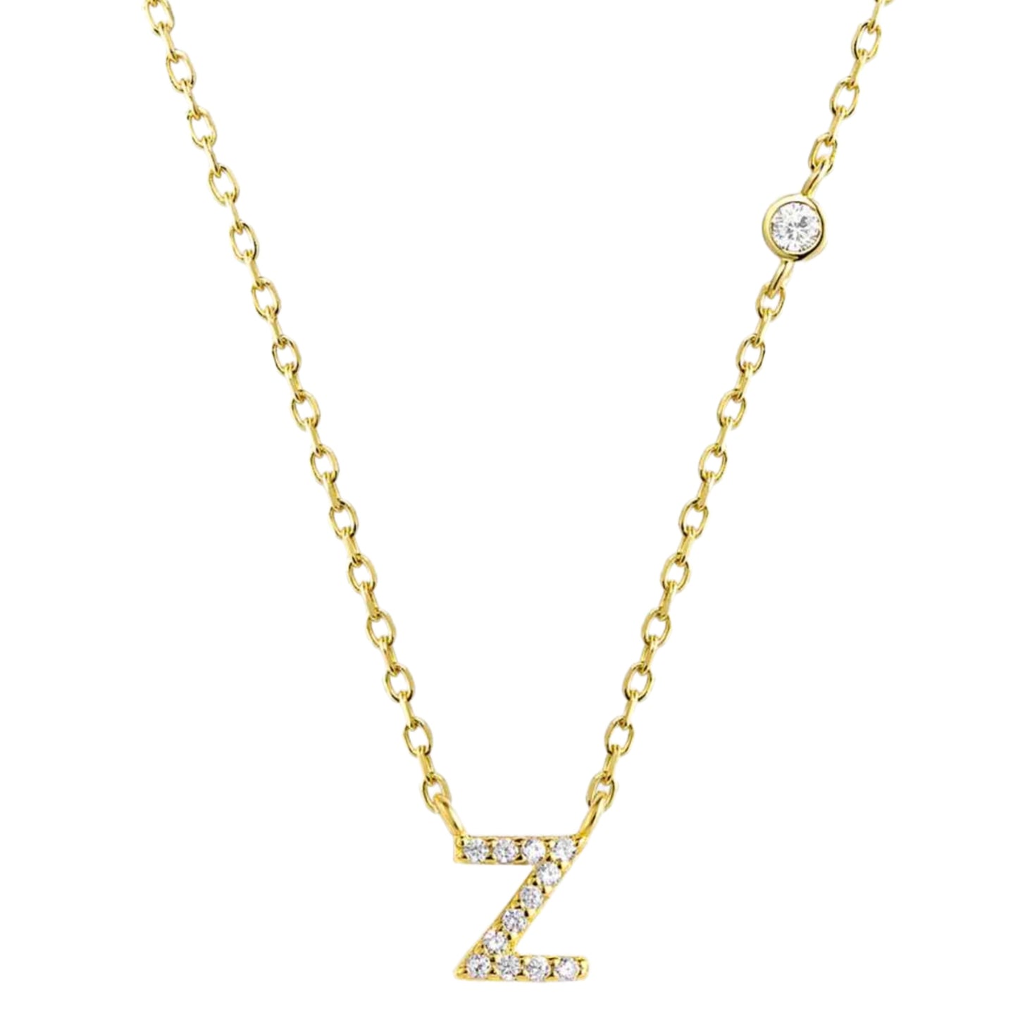 CZ Initial Charm Necklace - V to Z