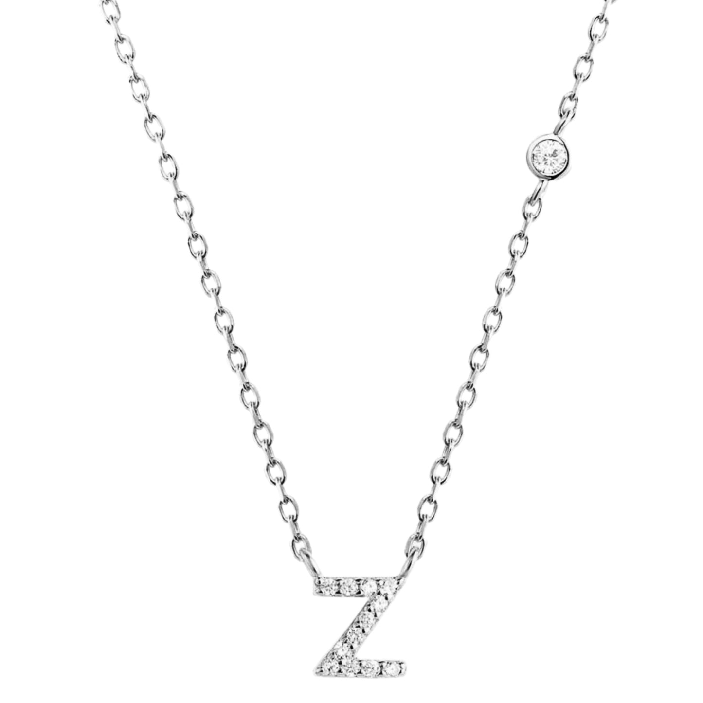 CZ Initial Charm Necklace - V to Z