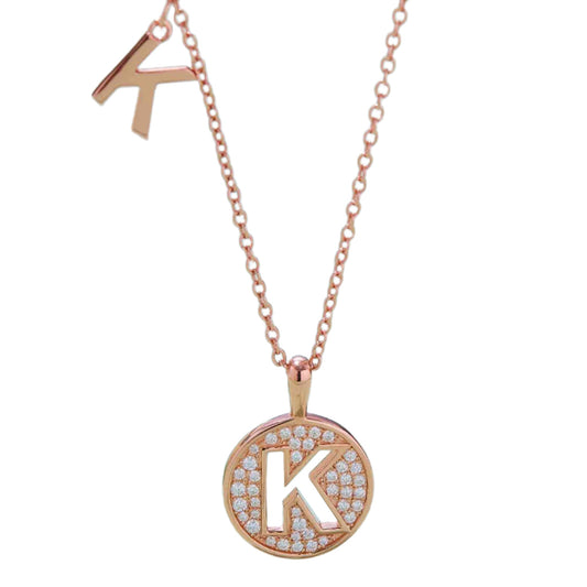 Rose Gold Initial Coin Charm Necklace - M to T