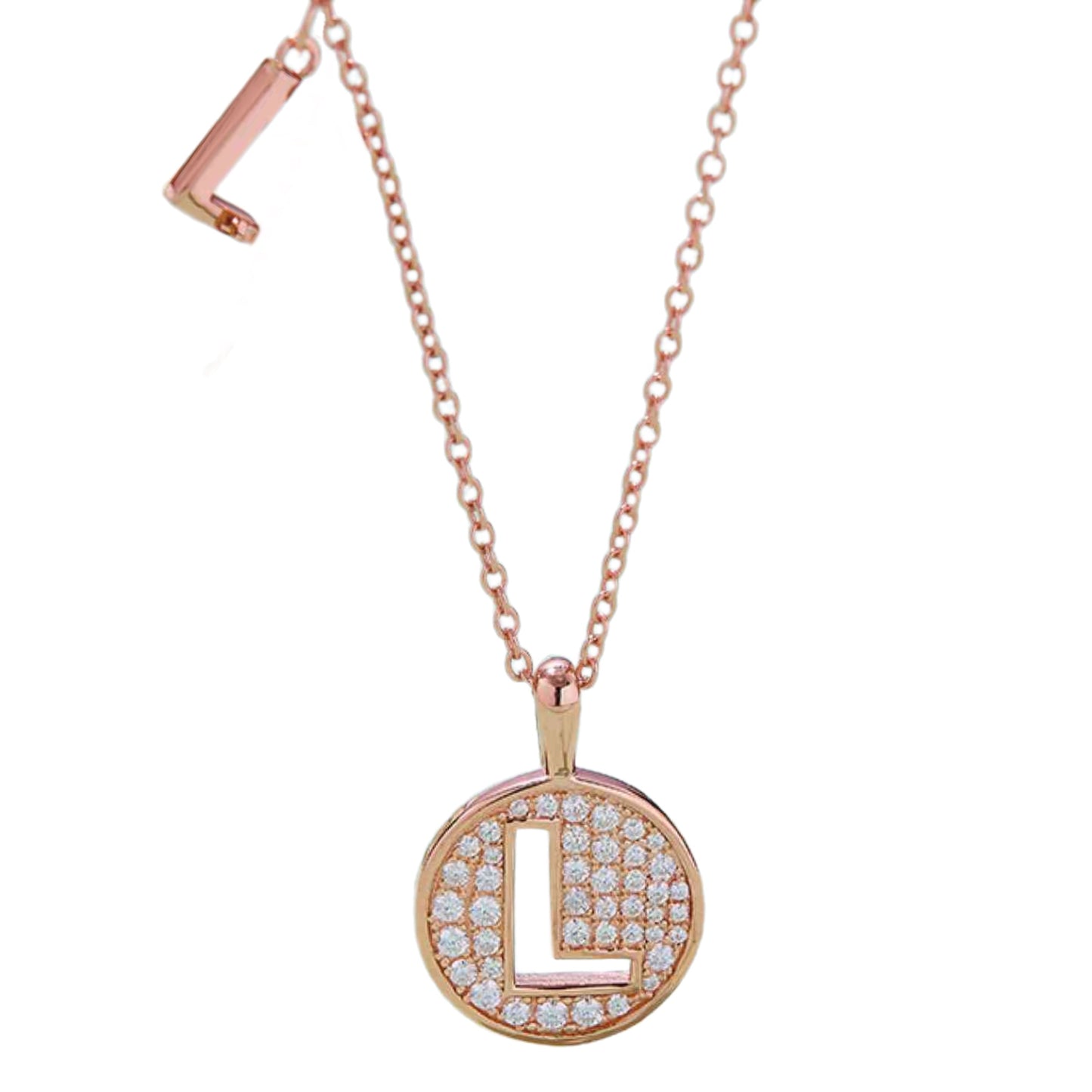 Rose Gold Initial Coin Charm Necklace - M to T