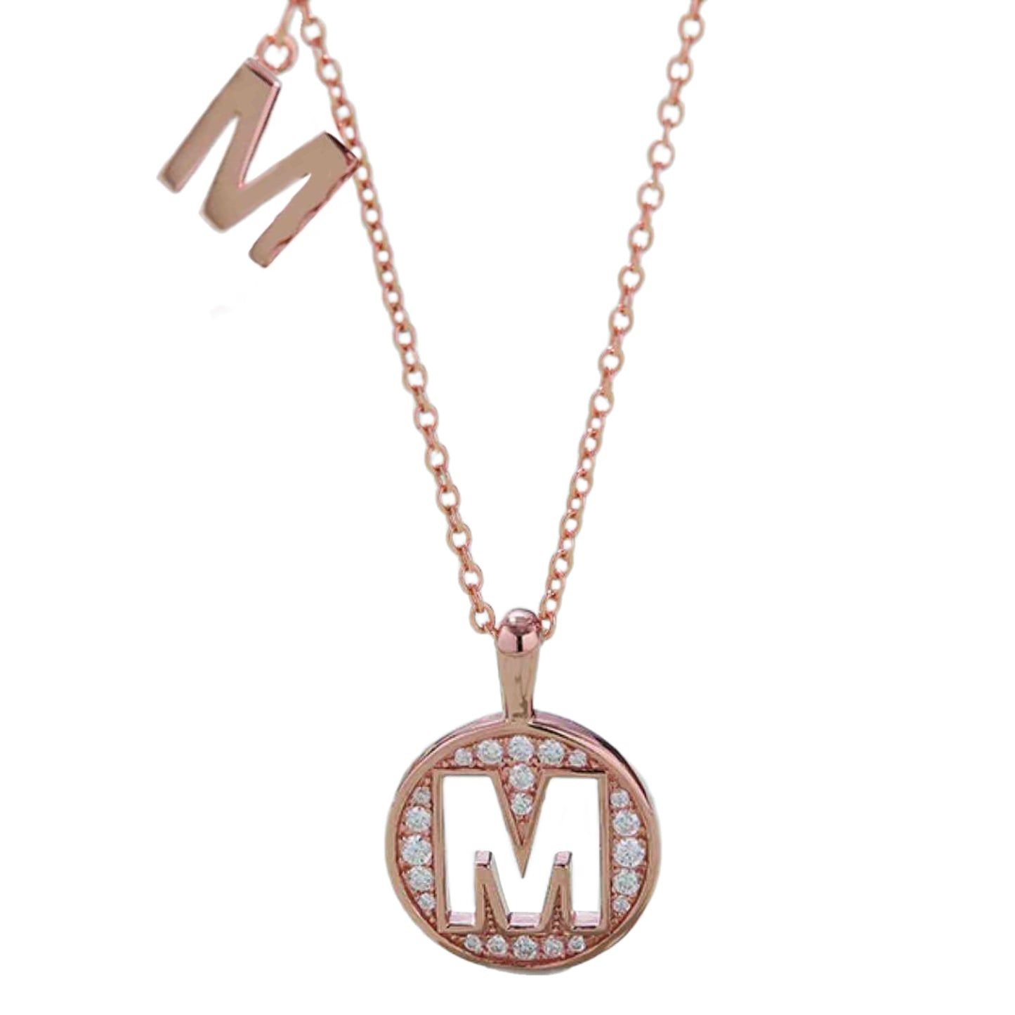 Rose Gold Initial Coin Charm Necklace - M to T