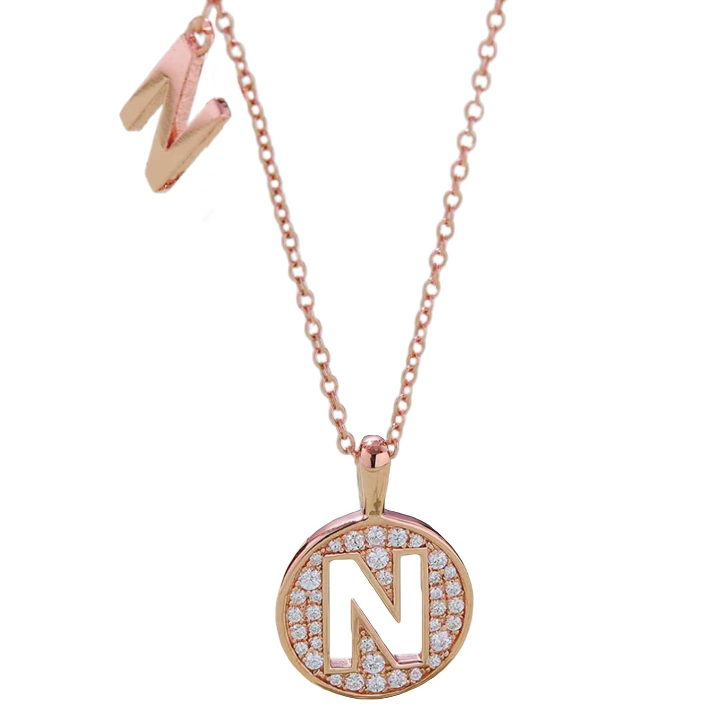 Rose Gold Initial Coin Charm Necklace - M to T