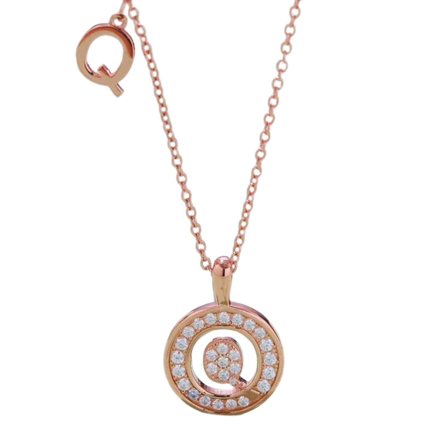 Rose Gold Initial Coin Charm Necklace - M to T