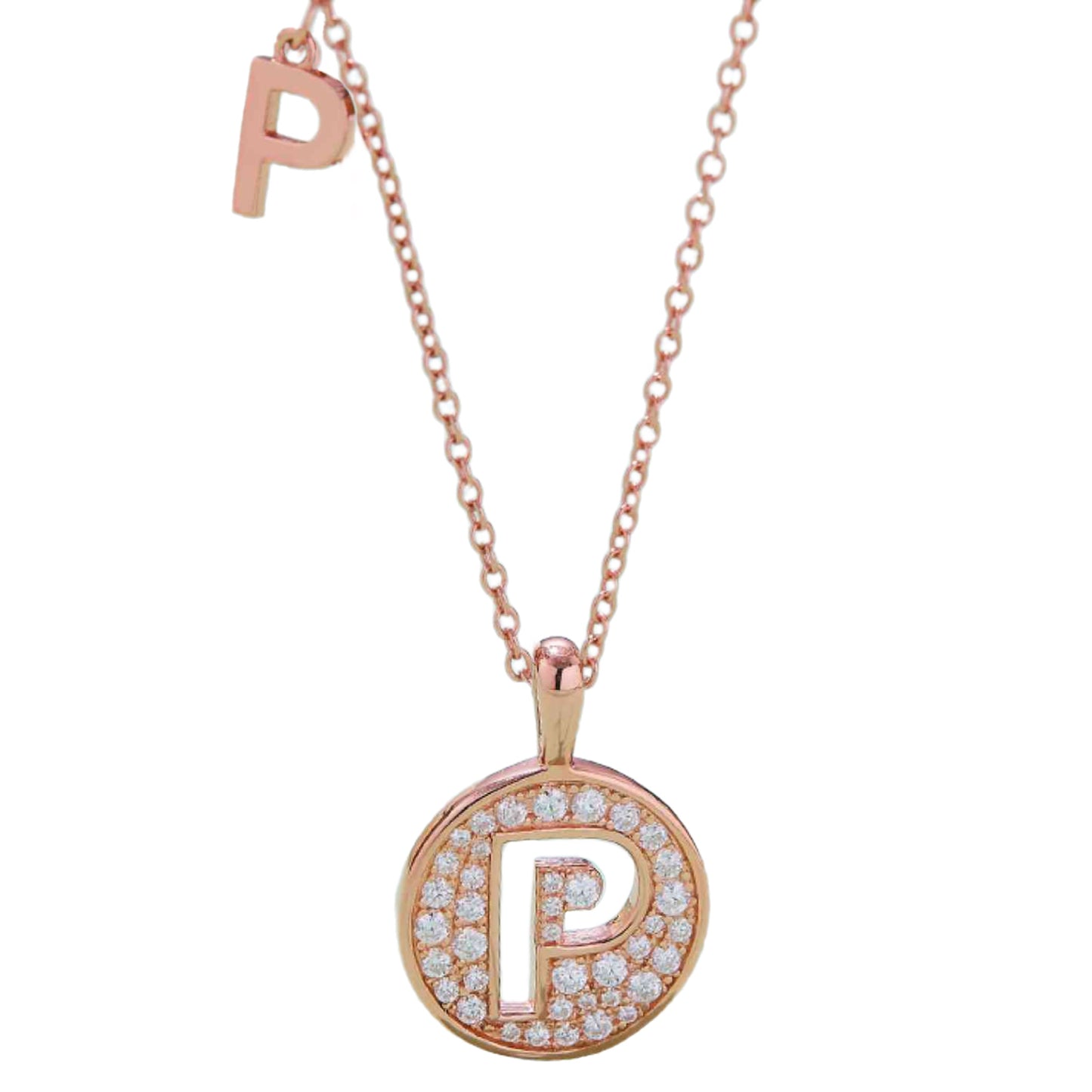 Rose Gold Initial Coin Charm Necklace - M to T