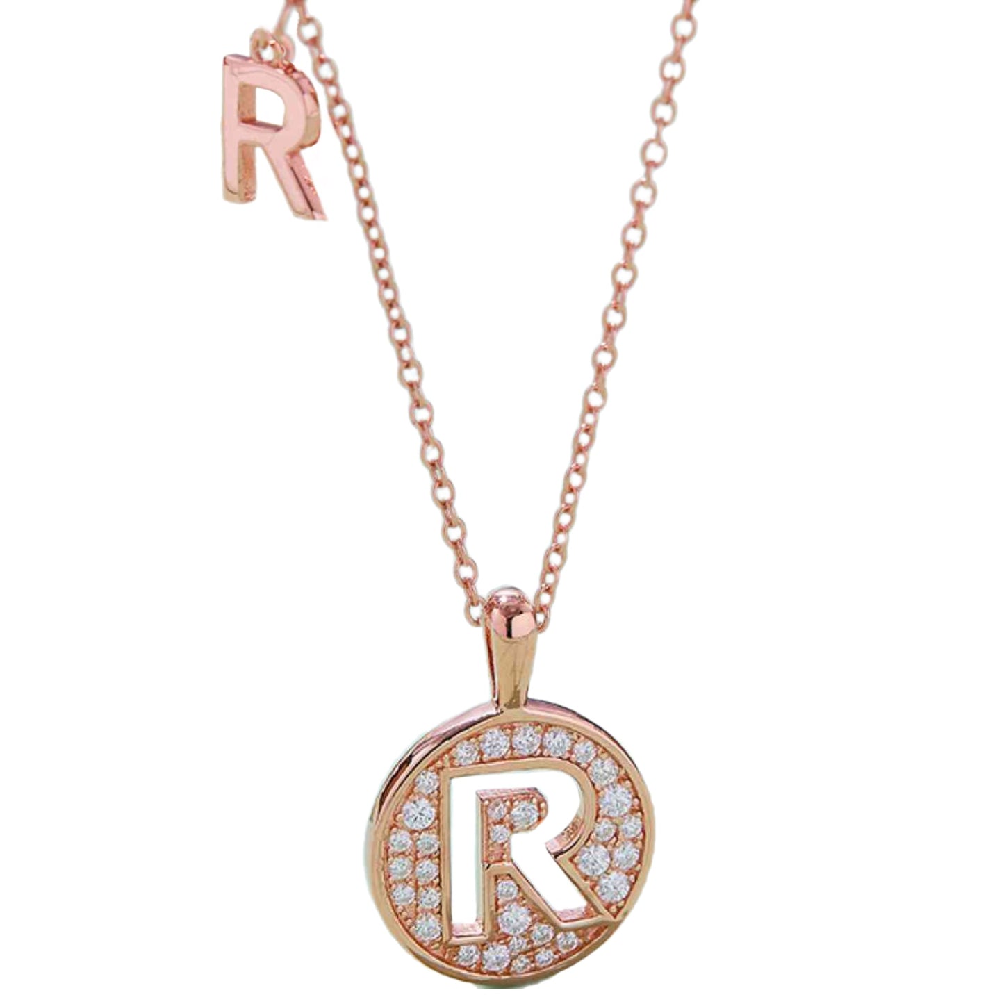 Rose Gold Initial Coin Charm Necklace - M to T