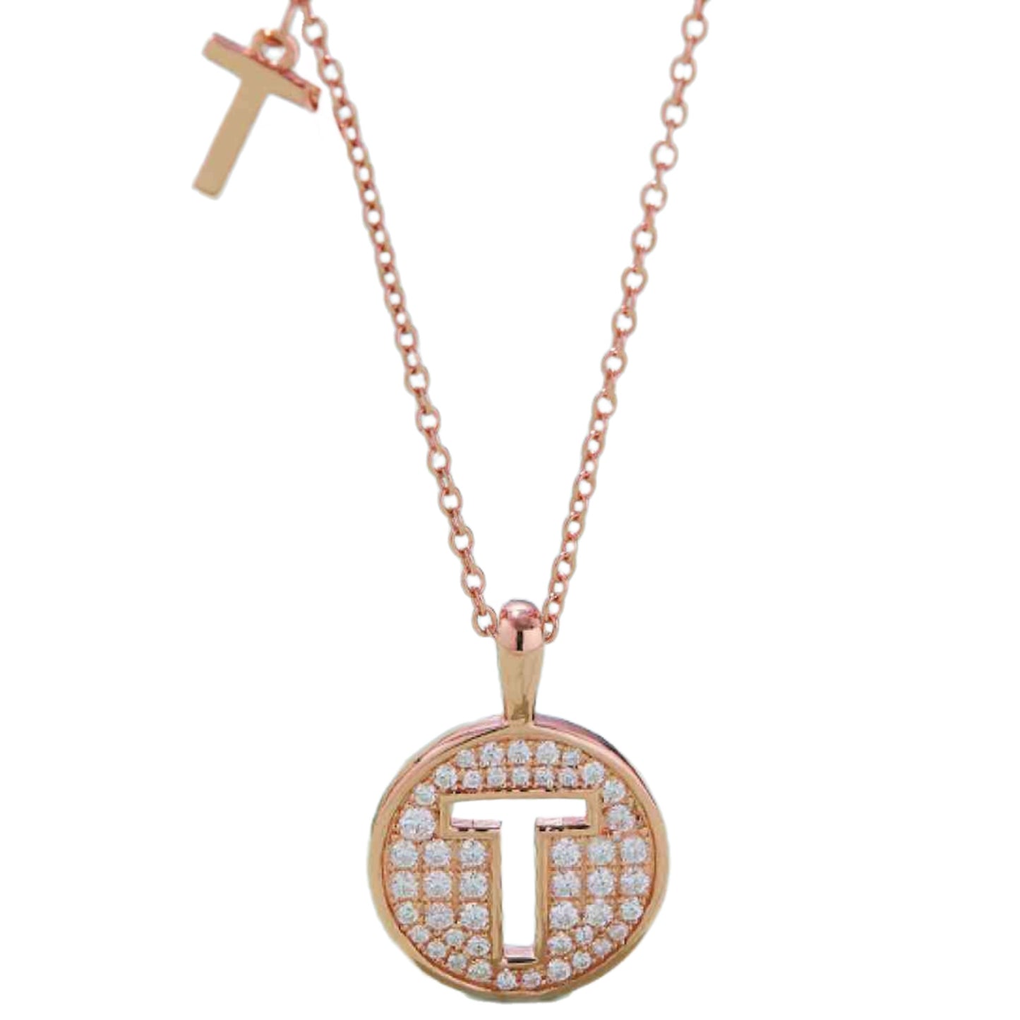 Rose Gold Initial Coin Charm Necklace - M to T