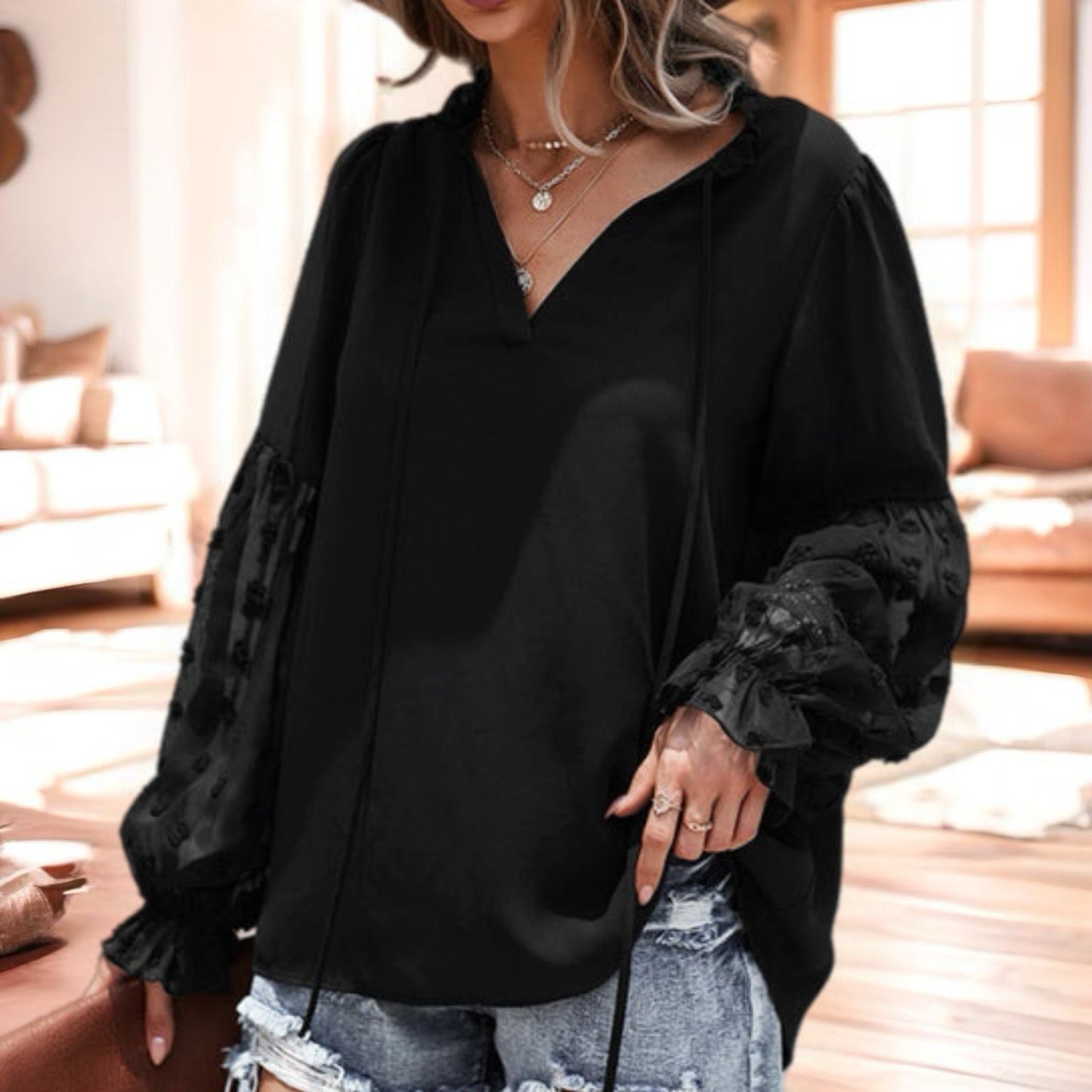 Lace Puff Sleeve Shirt