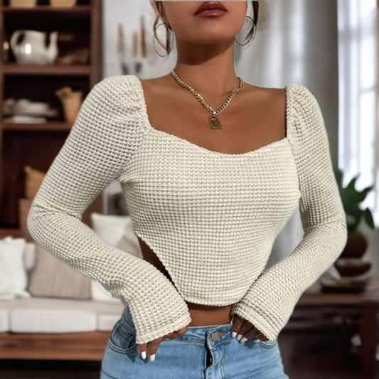 Khaki Long Sleeve Crop Top