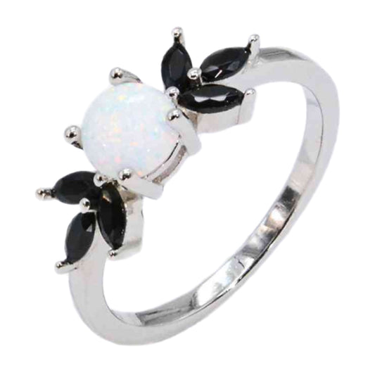 Opal & CZ Sterling Silver Ring